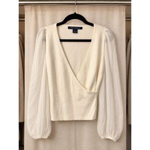 French Connection Ivory Chiffon-Sleeve Blouse